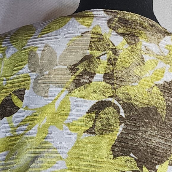 Alfred Dunner Citron Yellow Brown Floral Pearlized Button Up Poly Shacket Sz 16 - Picture 12 of 16